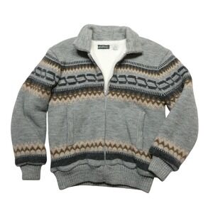 Boundary Waters Sweater Jacket Mens M Gray Fair Isle Full Zip Sherpa Lined Knit